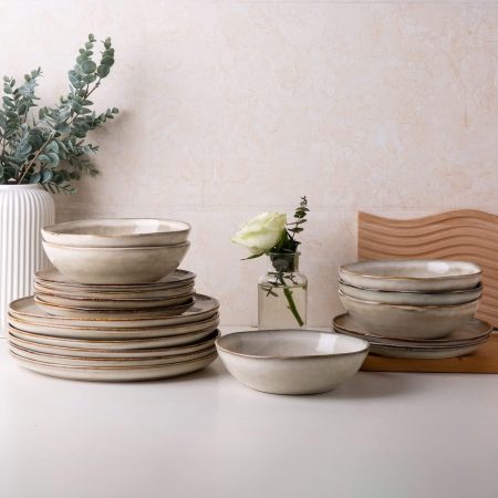 Handcrafted Reactive Glaze Ceramic Dinnerware Set (12 pieces/4 servings), Crack and Scratch Resistant, Microwave and Dishwasher Safe