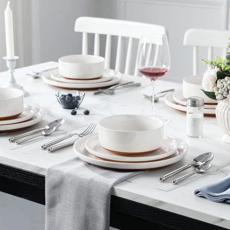 Modern Minimalist White Ceramic Dinnerware Set (12 pieces/4 servings), Microwave and Dishwasher Safe