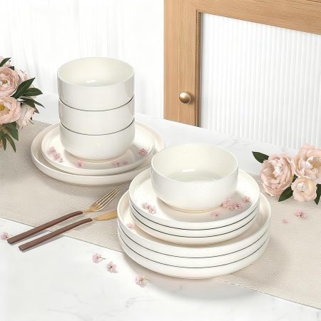 Cream White Ceramic Dinnerware Set (12 pieces/4 servings), Scratch-Resistant Design, Microwave and Dishwasher Safe